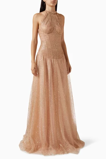 Nue Halterneck Gown in Glitter Tulle