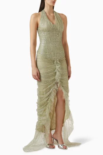 Respire Ruched Dress in Glitter Tulle