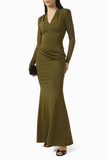 Gathered V-neck Dress