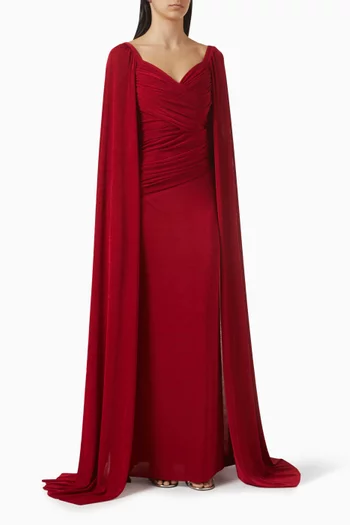 Ruched Cape Gown