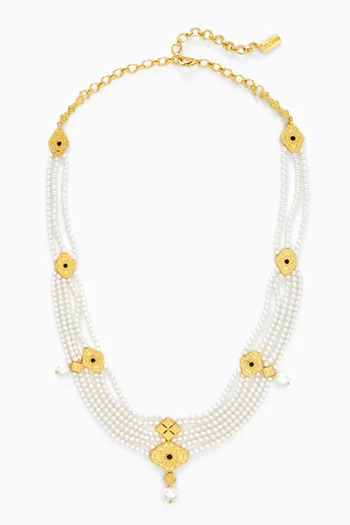 Kenza Layered Pearl Necklace in 18kt Gold-plated Brass