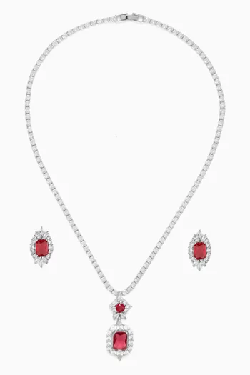 Amaris Necklace & Earrings Set in Rhodium-plated Brass