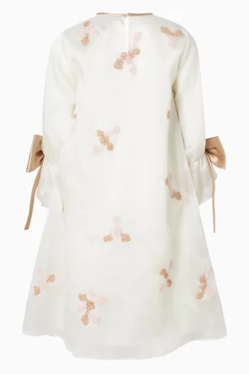 فستان بعقدة مطرز حرير