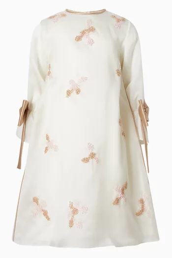 فستان بعقدة مطرز حرير