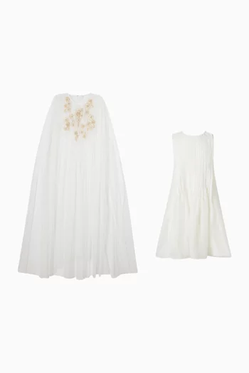 فستان بكاب بتطريز زهور تول