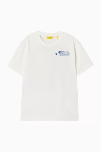 تي شيرت بطبعة شعار الماركة والأسهم أكريليك قطن