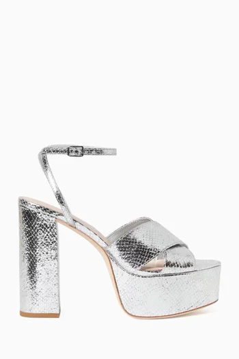 Loretta 125 Snake-embossed Platform Sandals in Metallic Leather