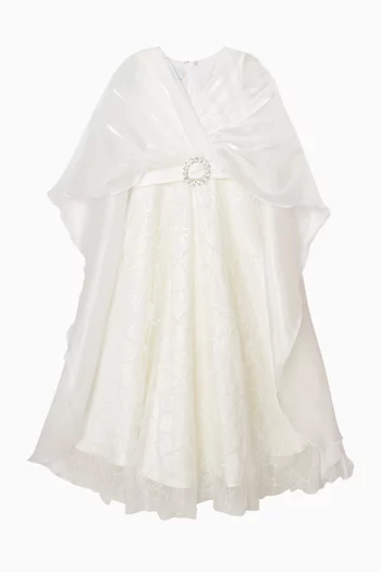 فستان بحزام خصر وتصميم مرصع أورجانزا