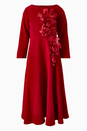 فستان طويل بزهور بارزة