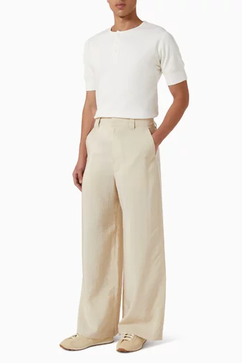 تي شيرت بأزرار هنلي وتصميم مضلع قطن وكتان