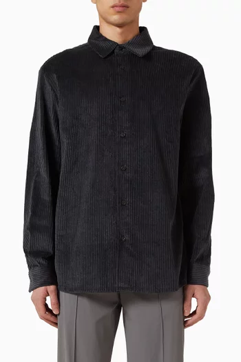 قميص قماش قطني مخملي مضلع