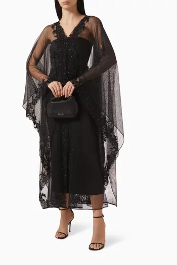 Sheer Embellished Lace-trim Abaya