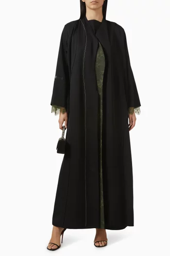 3-piece Lace-trim Abaya Set