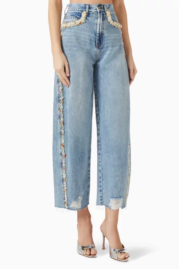 x Camila Coelho Bead-embellished Jeans in Denim