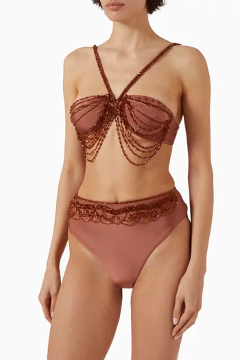 x Camila Coelho Golden Dune Embellished Bikini Top