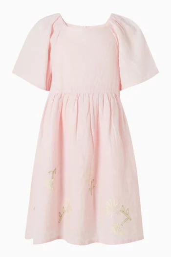Ribbon Embroidered Dress in Linen