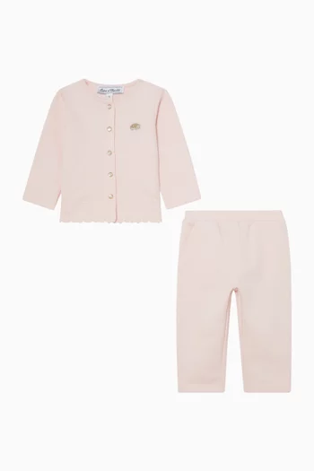 طقم كارديغان بزهور بارزة ولغينغز قطن