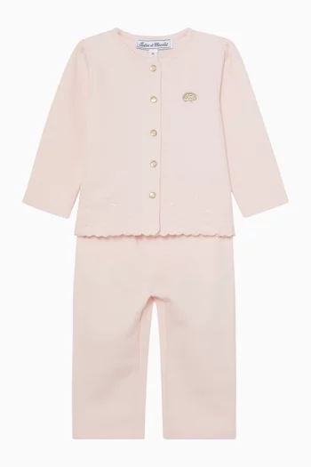 طقم كارديغان بزهور بارزة ولغينغز قطن