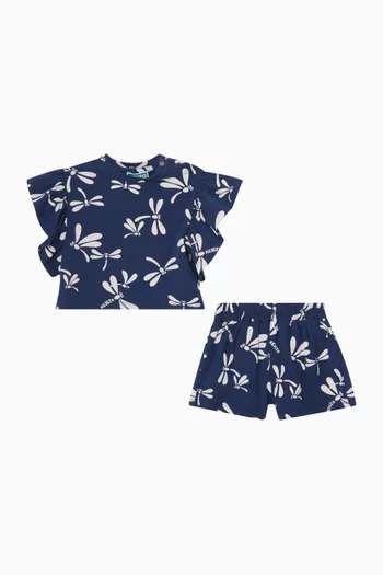 Dragonfly-print Top & Shorts Set in Cotton