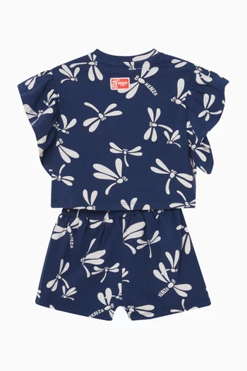 Dragonfly-print Top & Shorts Set in Cotton
