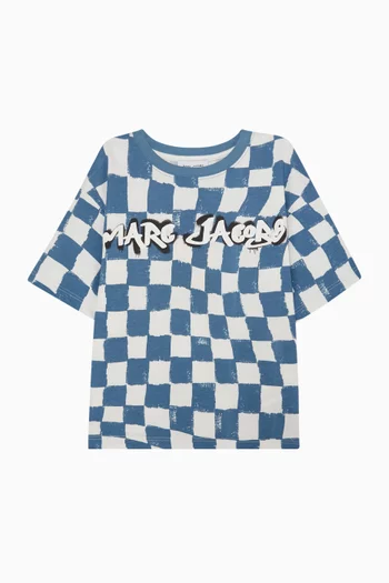 تي شيرت بنقشة مربعات قطن