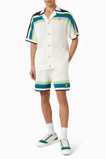 شورت مخطط نسيج كروشيه