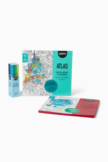 Giant Atlas & Dubai Colouring Poster Set