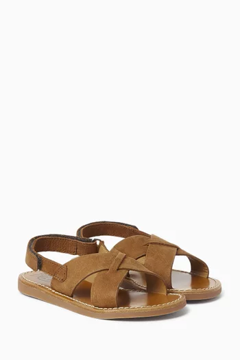 Plage-Stitch Cross Sandals in Nubuck Leather