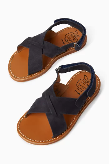 Plage-Stitch Cross Sandals in Nubuck Leather