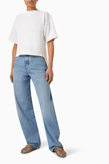 تي شيرت بقصة مربعة وغير متماثلة مزيج قطن