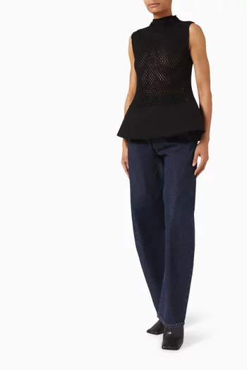 بلوزة بحافة واسعة ومنسوجة من مزيج صوف شفاف