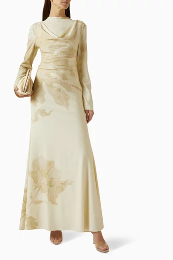 فستان بدرابيه مزين بنقشة