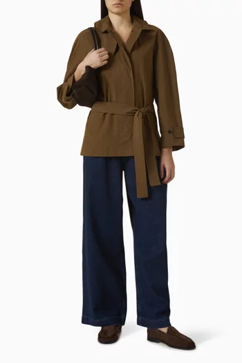 جاكيت ترنش قطن بقصة قصيرة وحزام