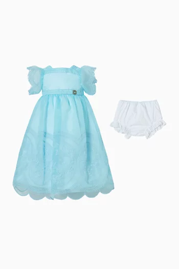 Embroidered Belted Dress in Organza