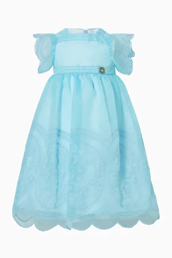 Embroidered Belted Dress in Organza