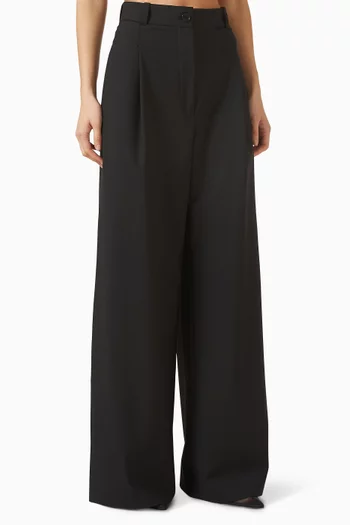 Pleat Wide-leg Pants in Wool Blend