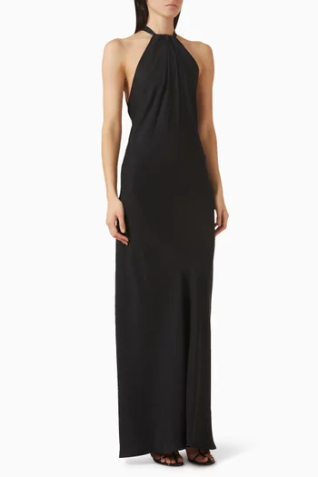 Tie-neck Dress in Silk-jacquard