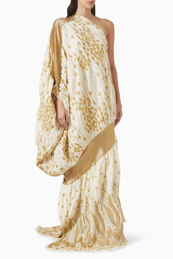 فستان سهرة بكتف مكشوف ونقشة زهور