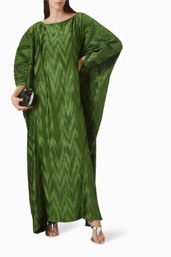 فستان كوكون بطيّات ونقشة شيفرون متعرجة