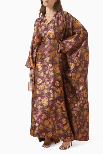 فستان بفتحة رقبة V جاكار