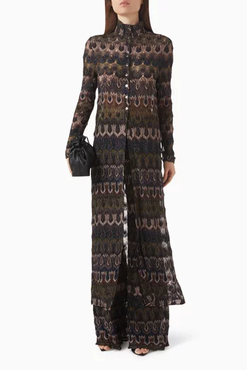 Longline Cardigan in Metallic Crochet-knit