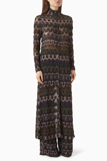 Longline Cardigan in Metallic Crochet-knit