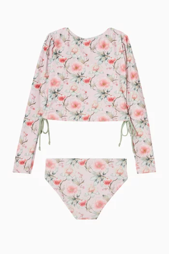 Floral-print Rash Guard & Briefs Set