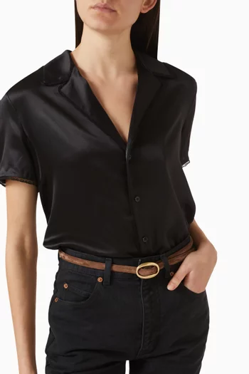 Thin Oval Buckle Belt in Suede