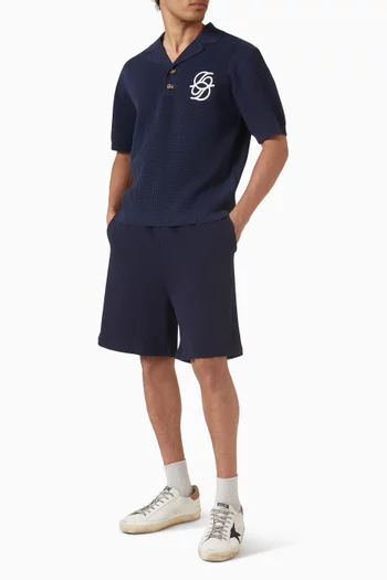 تي شيرت بولو بنقشة شعار الماركة بنسيج مفرغ قطن