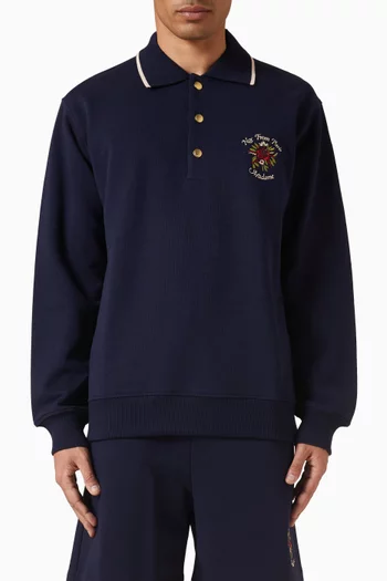 تي شيرت بولو بشعار الماركة ووردة قطن