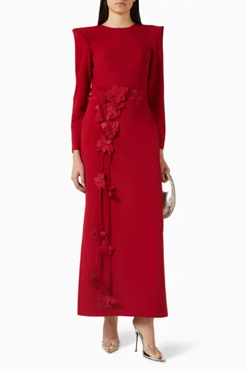 فستان بزهور بارزة وحزام