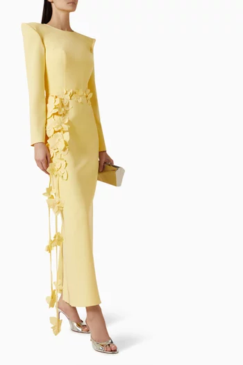 3D Floral-applique Belted Dress