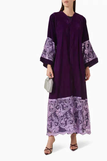 3D Embroidered Fringe Abaya in Tulle