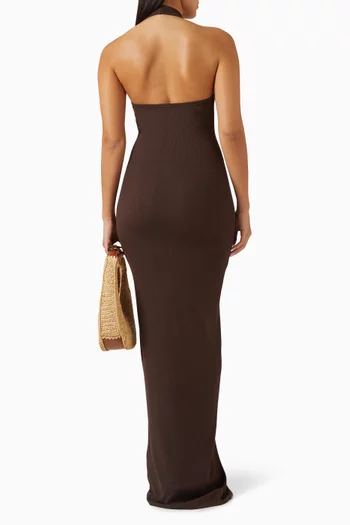 فستان طويل بحمالة حول الرقبة مزيج رايون